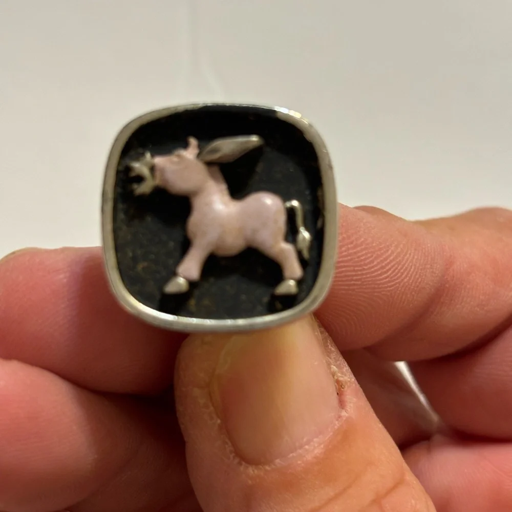 Vintage Hickok Pink Enamel Donkey Silver Tone Cuff Links Tie Bar Clip Set